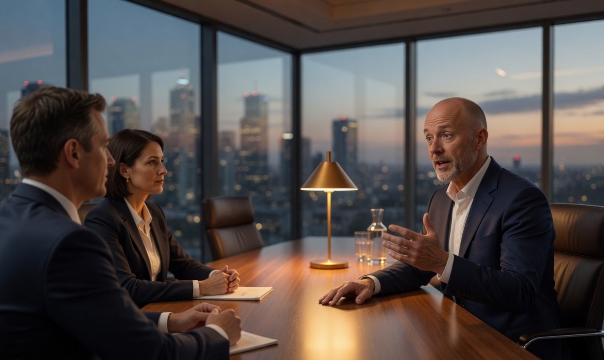 Campbell Carew leading a discussion at a boardroom table